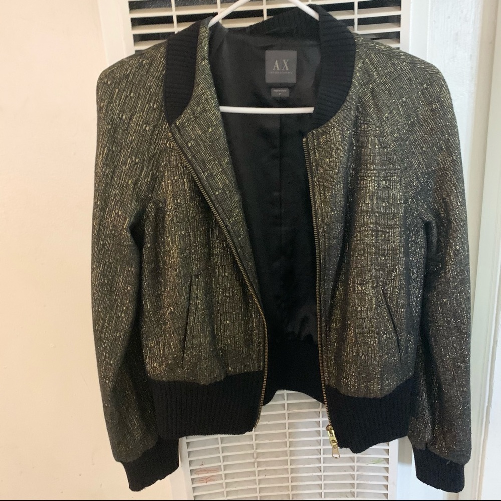 Black and gold Armani exchange bomber jacket
